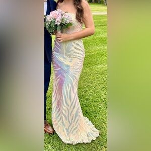 Champagne Sequin One Shoulder Strapless Gown